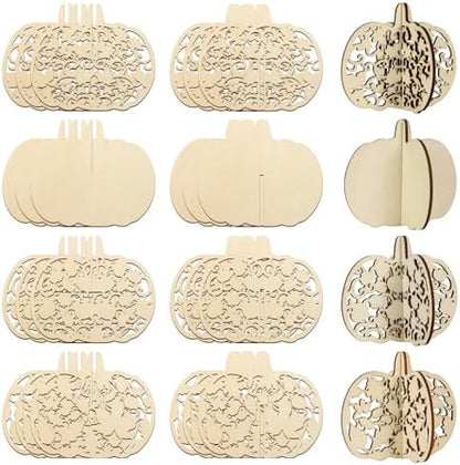 COCHIE DIY 3D Fall Pumpkin Wood Crafts to Paint for Kids Adults, Paintable Unfinished Wooden Slices for Craft, Cutouts Ornaments for Painting Decorations (24 PCS) by COCHIE