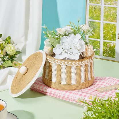 FREEBLOSS Woven Basket Kit Round Cardboard Woven Basket Kit DIY Woven Basket Set Macrame Cord Woven Basket Kit for Beginners Basket Weaving Supplies Multifunctional Hand-Woven Storage Basket - Image 5