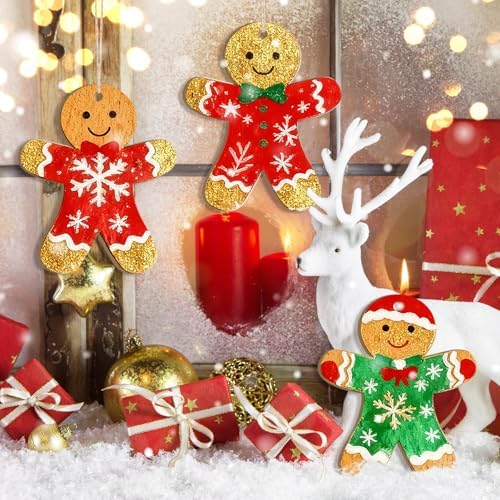Large Size 7 inch Wooden Christmas Gingerbread Man Ornaments to Paint 10PCS, DIY Blank Cutouts Unfinished Wood Ornament for Home Crafts Hanging Christmas Decorations Winter - Image 3