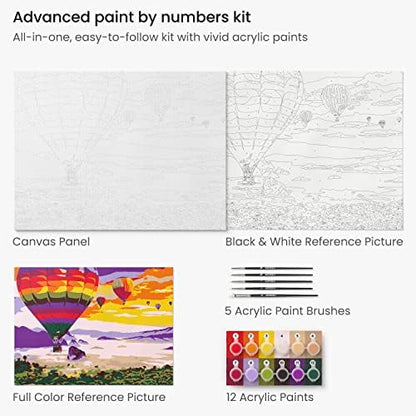 Arteza Paint by Number for Adults, 12x16 Inches, 21 Pieces, Hot-Air Balloon Paint by Numbers Kit, Comes with 1 Canvas Panel, 12 Acrylic Paint Pots, 5 Paintbrushes, Art Supplies for Home & Office Decor - Image 3