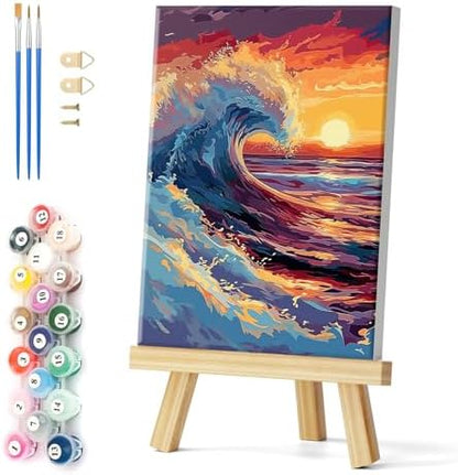 Natuyalo Framed Paint by Numbers on Canvas Sea Wave Acrylic Paint by Numbers Kits for Adults Beginner Sunset Seascape Pictures Painting Kits Ideal Gift Home Wall Decor 12x16 Inch by Natuyalo