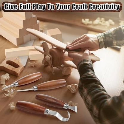 Therwen 27 Pcs Wood Carving Kit, 5 Pcs Wood Carving Tools with Storage Bag, Whittling Kit with 18Pcs Whittling Blocks and 4 pre Shaped Spoon Blanks and Drawstring Carry Bag for Crafts Beginners - Image 3