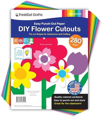 Flower Cutouts, Tulip Daisy Daffodil, 280 Piece, Paper Flowers for Crafts by FreshCutCrafts