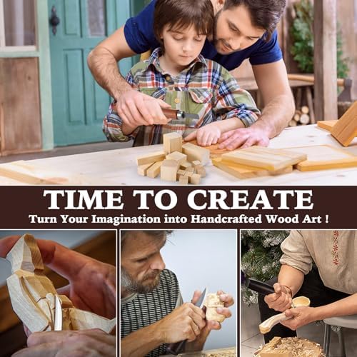 Wood Carving Kit 32 Pcs Wood Carving Tools Includes 20 Pcs Whittling Basswood Blocks 4 Different Sizes with 12 Pcs Whittling Knives kit for Woodworking Beginners Adults Hobby DIY Art Craft - Image 6