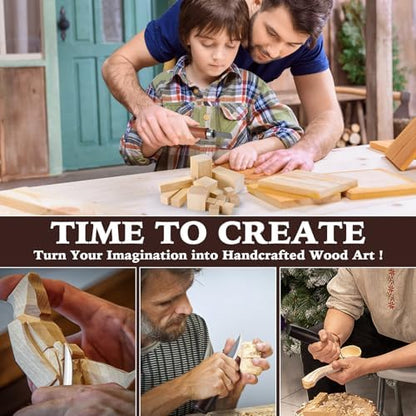 Wood Carving Kit 32 Pcs Wood Carving Tools Includes 20 Pcs Whittling Basswood Blocks 4 Different Sizes with 12 Pcs Whittling Knives kit for Woodworking Beginners Adults Hobby DIY Art Craft - Image 6