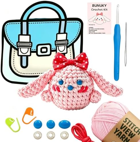 BUNUKY Crochet Kit for Complete Beginners - DIY Starter Kit to Make a Cute Puppy | Step-by-Step Video Tutorials for Easy Learning | Creative Craft Gift for Christmas, Adults, Teens (Peach Bunny) by Unknown