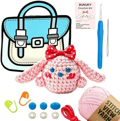 BUNUKY Crochet Kit for Complete Beginners - DIY Starter Kit to Make a Cute Puppy | Step-by-Step Video Tutorials for Easy Learning | Creative Craft Gift for Christmas, Adults, Teens (Peach Bunny) by Unknown