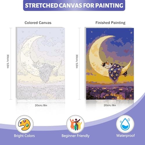 Framed Paint by Numbers Kit for Adults Beginner & Kids Ages 8-12, Moon Cat Paint by Numbers with Frame, without Easel, DIY Acrylic Number Painting for Adults Canvas for Home Decor Gift 8 x 12 Inch - Image 4