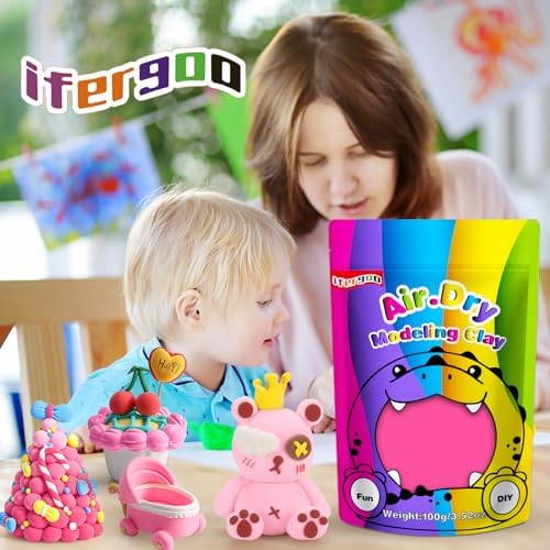 ifergoo 100g Pink Air Dry Clay, 3.5oz DIY Creative Modeling Clay for Kids - Image 4