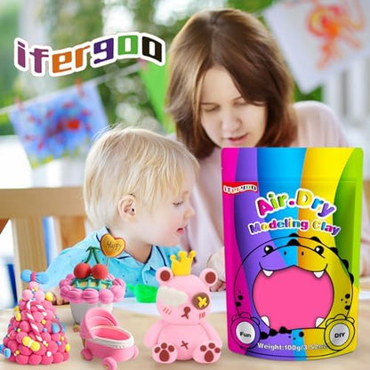 ifergoo 100g Pink Air Dry Clay, 3.5oz DIY Creative Modeling Clay for Kids - Image 4