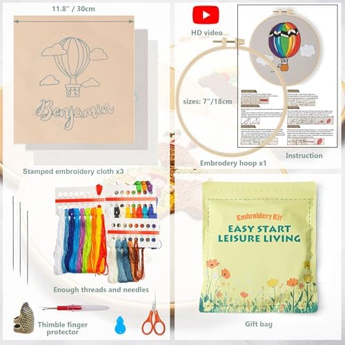 LX LERMX Embroidery Kits for Beginners, Adult Starter Cross Stitch Kit Needlepoint Complete DIY Kit with Unique Patterns, Hoop, Colorful Threads, Tools, Step by Step Instructions & Video Tutorial - Image 4