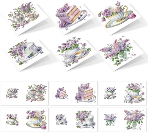 6pcs Diamond Painting Greeting Card with envelopes, DIY Afternoon Tea with Lavender Diamond Art Greeting Card for Blessing and Wish Special Shaped Arts Crafts for Christmas Birthday Thanksgiving Day by MVVMTOP