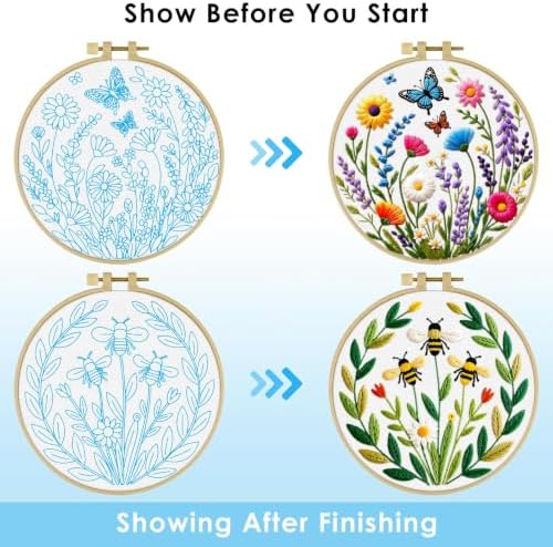 ERKOON 2 Set Embroidery Kit for Adult Beginners Flower Bee Cross Stitch Set - Image 4