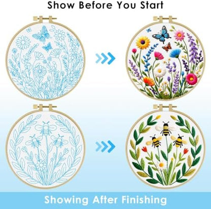 ERKOON 2 Set Embroidery Kit for Adult Beginners Flower Bee Cross Stitch Set - Image 4
