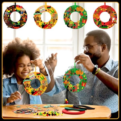 Wavwavw 472 Pcs Kwanzaa DIY Wreath Craft Kit Kwanzaa Arts Decorations with Candle Drum Elephant Heart Stickers for African American Indoor Outdoor Home Party Favors - Image 2
