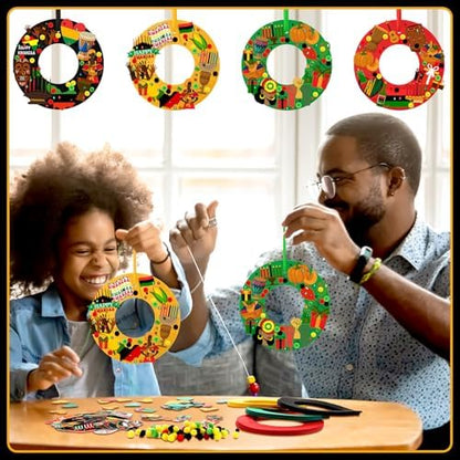 Wavwavw 472 Pcs Kwanzaa DIY Wreath Craft Kit Kwanzaa Arts Decorations with Candle Drum Elephant Heart Stickers for African American Indoor Outdoor Home Party Favors - Image 2