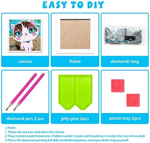 QEUOYSS Diamond Art Kit for Kids with Wooden Frame Art and Crafts for Kids Ages 6-8 -10-12 Easy to DIY Diamond Art for Kid and Adult Beginners Home Wall Decoration (uad-02 cat) - Image 6