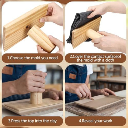 DoubleFill 6 Pack Pottery Molds 12.5" 11.5" 10.5" 9.5" 8.5" 7.5" Thickness 1" Plaster Molds Wood Pottery Tools with Handle for Ceramic Top Forms DIY Bowls Plate Dish Slump Press Art Making (Rectangle) - Image 4