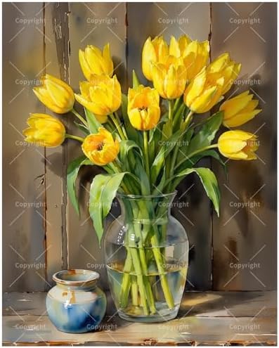 Floral Still Life Paint by Numbers Kit for Adults - DIY Yellow Tulips in Glass Vase Painting on Canvas 8x12In, Framed Acrylic Paint Set, Suitable for Beginners, Art for Home Decoration or Gifts by Unknown