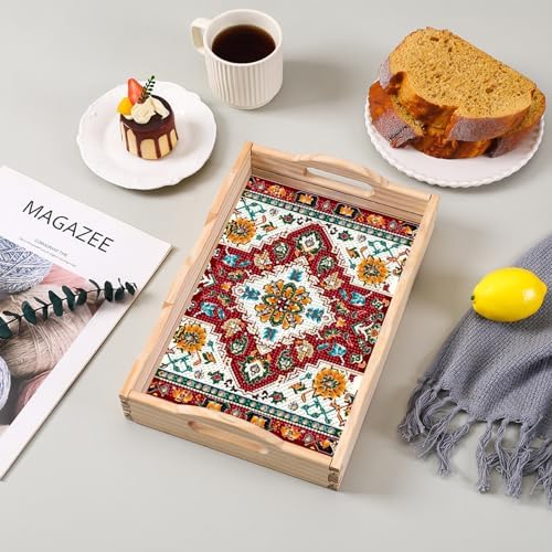 EWJRNSF Diamond Art Kits for Adults Wooden Serving Trays with Handles, 5D Diamond Painting Big Gem Arts and Craft Gifts Trays Decor Gift Home Decor 7.8x11.8 Inches Bohemia A - Image 6