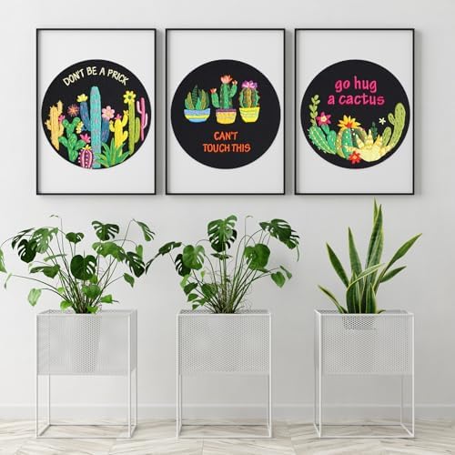 Louise Maelys 3 Pack Funny Cactus Embroidery Kit for Beginners DIY Craft - Image 6