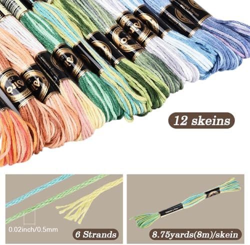 12 Skeins 105 Yards Cross Stitch Floss Variegated Friendship Bracelet String 6 Ply Polyester Colorful Gradient Embroidery Thread for Sewing Making Needlecraft Knitting Clothes Stitching DIY - Image 2