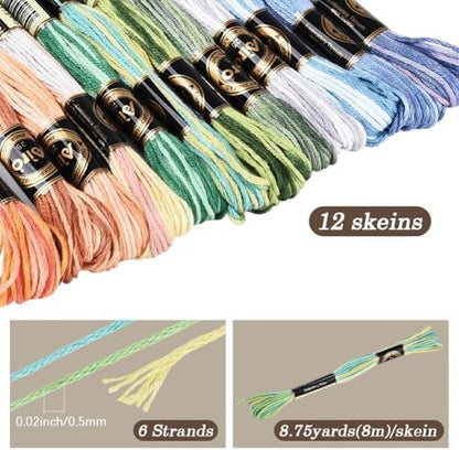 12 Skeins 105 Yards Cross Stitch Floss Variegated Friendship Bracelet String 6 Ply Polyester Colorful Gradient Embroidery Thread for Sewing Making Needlecraft Knitting Clothes Stitching DIY - Image 2