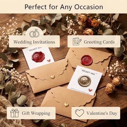 omealltime 50 Sets Pocket Hug Token Small Gift Bulk Cards and Envelopes with Heart Shape Wax Seal Stamp, Sealing Beads, Wax Seal Kit for DIY Exchange Relationship Cards - A - Image 6