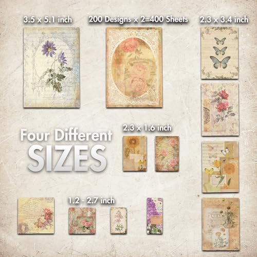 Scrapbook Paper, 400 sheets of journaling supplies for Vintage Crafts Planner Bullet Junk Journal Supplies Mixed Media Collage Card Album Embellishments - Image 4