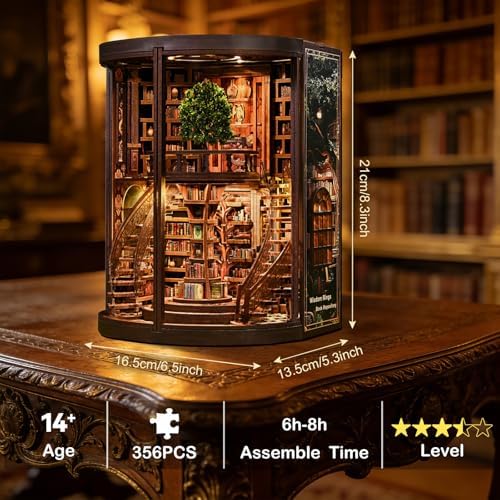 DIY Book Nook Kit, 3D Wooden Puzzle Miniature House Kit Adult, Library - Image 2