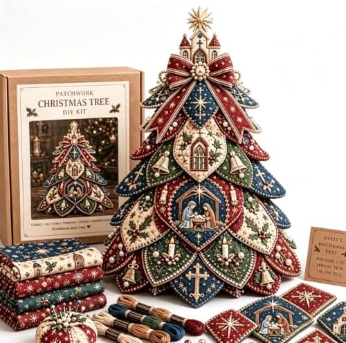 Beginner-Friendly Tree of Faith 3D Quilted Christmas Tree Sewing Kit, DIY Christmas Craft Kit with Fabric & Embroidery Details, Religious Holiday Decor for Adults Handmade Christmas Decoration，#D by Unknown