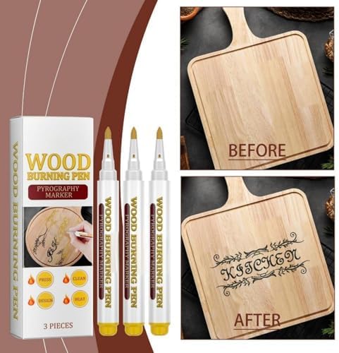 Wood Burning Marker Pen with 3 Inspirational Word Stencil- Pyrography Art Tool for Wood Crafting, PET Tips, DIY Woodburning Marker Kit for Beginners, Home Studio School Art Projects - Image 3