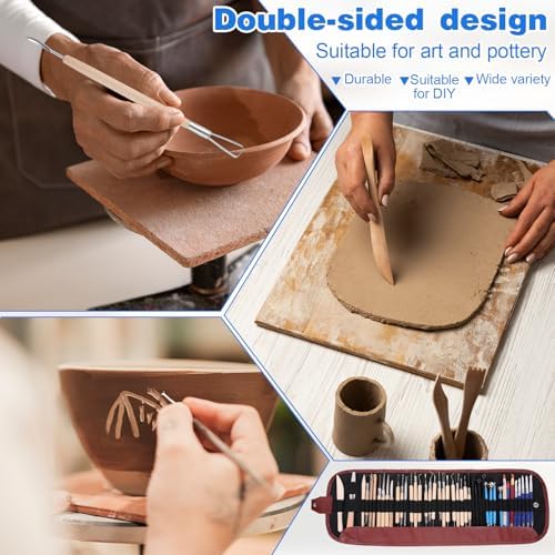 43 Pcs Pottery Tools for Sculpting Double Sided Ceramic Clay Carving Tool Set with Carrying Case Bag Polymer Clay Tools Kit for Trimming, Beginners, Pros, Adults, Supplies - Image 6