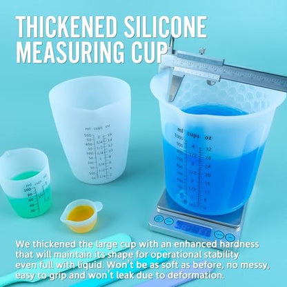 Silicone Resin Mixing 1L Measuring Cup Set for Resin Supplies, Easy-to-Read Marks, 1000ml/32oz Large Cup, 500&250&100ml Thickened Reusable Silicone Cups for Epoxy Mixing, Jewelry Making - Image 5