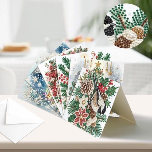 Artiphile DIY Pearl Art Painting Greeting Card Set Crafts Decor 6-Piece Foldable Cards Kit with Envelopes and Tools for Holiday Wishes Adult Crafting Project-Christmas-3 - Image 2