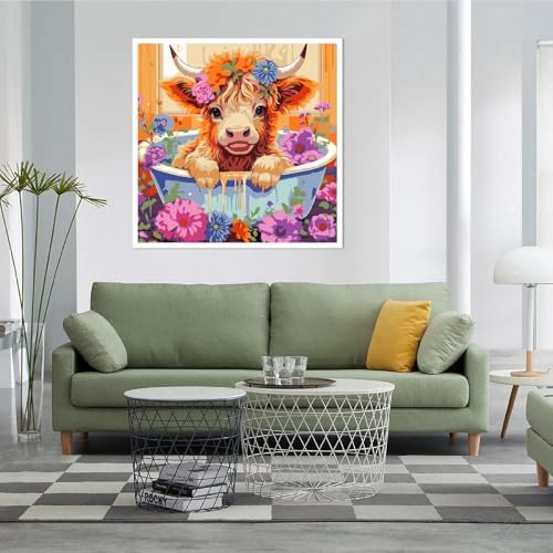 AALBLAC Cow Paint by Numbers for Adults- Highland Cow Paint by Numbers Kit for Adults Beginners,DIY Easy Acrylic Paint by Number Canvas for Home Wall Decor 16x16 inch - Image 5