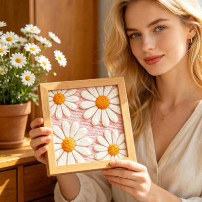 INFUNLY Daisy Punch Needle Kit for Beginners Simple Flowers Punch Needle Embroidery Kits for Adults DIY Punch-Stitching Kit with Instruction Threader Needles Square Frame for Wall Decor 9.4''x9.4'' - Image 7