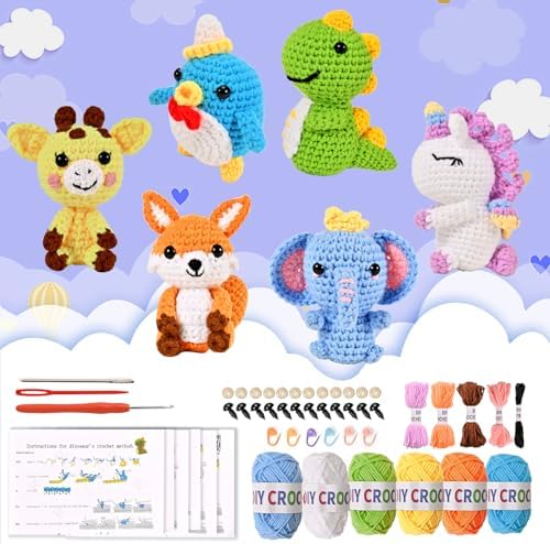 Wunila Crochet Kit for Beginners Adults, 6pcs Animal Crochet Starter Kit by Wunila