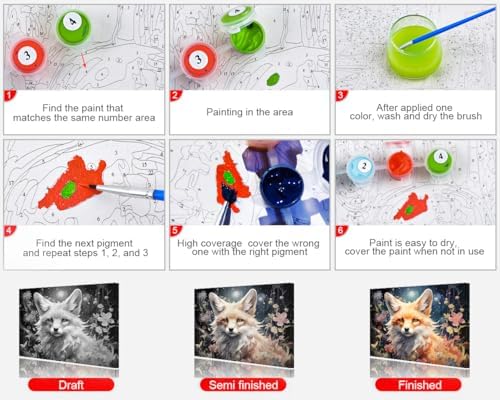 TUMOVO Fox with Flowers Paint by Numbers Craft Kit for Adults - Image 7