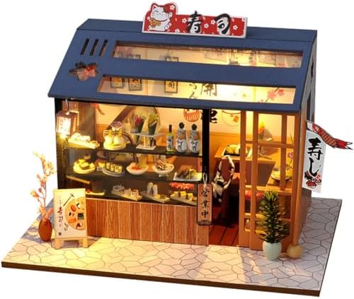 DIY Miniature House Kit with LED Light Japanese Style Sushi Shop Wooden Dollhouse Mini House kit Ideal Gifts for Birthday by CHOOYIH