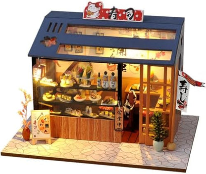 DIY Miniature House Kit with LED Light Japanese Style Sushi Shop Wooden Dollhouse Mini House kit Ideal Gifts for Birthday by CHOOYIH