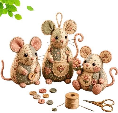 Patchwork Mouse DIY Kit, Handmade Sewing Craft Set,Cute Mouse Ornament DIY Kit,with Floral Fabric, Stuffing, Buttons, for Adults, Beginners,Gift for Birthdays, Holidays (D) by Unknown