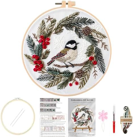 Huacan Embroidery Kits for Adults Beginner DIY Cross Stitch Stamped Christmas Pattern Stitching Wreath Sewing Kit 1 Piece 7.8 x 7.8 Inch by Home