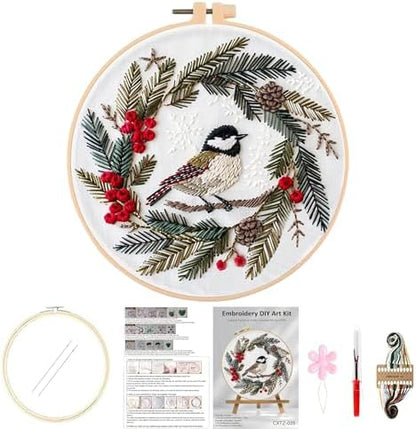 Huacan Embroidery Kits for Adults Beginner DIY Cross Stitch Stamped Christmas Pattern Stitching Wreath Sewing Kit 1 Piece 7.8 x 7.8 Inch by Home
