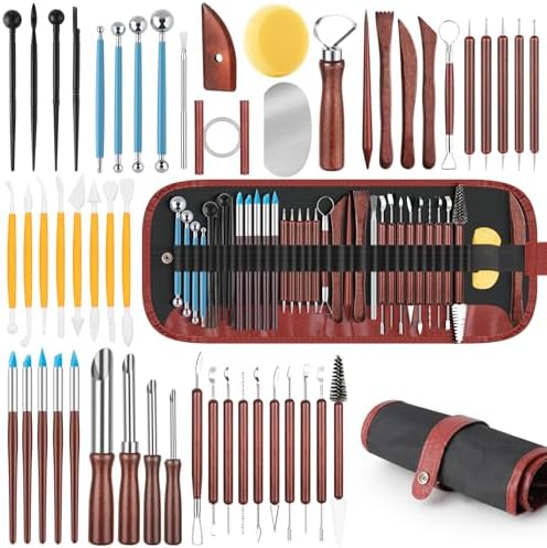 52PCS Pottery Tools Kit for Sculpting, Ceramic Tools, Clay Carving Tools for Polymer Clay, Modeling, Trimming, Molding, Shaping, Pottery Kiln, Arts Crafts Supplies, Adults, Students, Beginners, Pros by Unknown