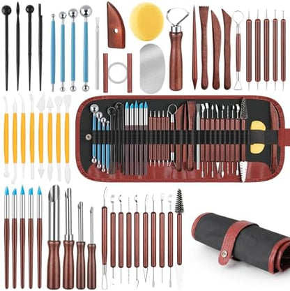 52PCS Pottery Tools Kit for Sculpting, Ceramic Tools, Clay Carving Tools for Polymer Clay, Modeling, Trimming, Molding, Shaping, Pottery Kiln, Arts Crafts Supplies, Adults, Students, Beginners, Pros by Unknown