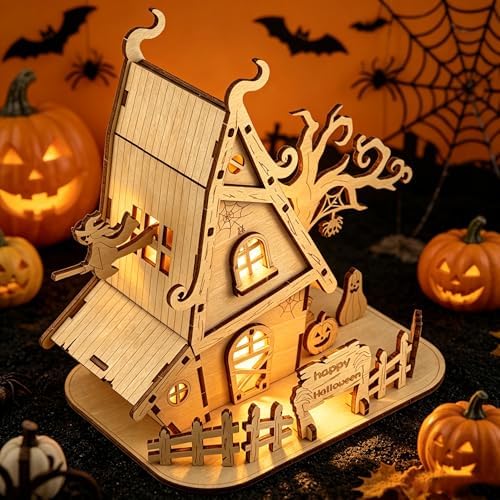 Halloween Witch House 3D Wooden Puzzle Kit - DIY Haunted House Building Model for Adults, Spooky Halloween Decorations, Fun Craft Gift for Teens - Image 2