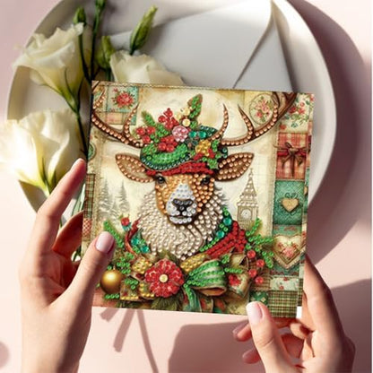 Diamond Art Christmas Cards Kit, 6PCS DIY Diamond Painting Christmas Cards with Envelopes, 5D Diamond Dot Greeting Cards for Adults, Xmas Card for Holiday Crafting Gifts (Christmas Elk) - Image 7