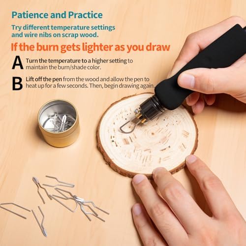 YIHUA 939-II Wood Burning Kit Station Pyrography Pen 250~750℃/482~1382℉ Temperature Adjustable with 20 Wire Nibs, 1 Stable Pen Holder, 2 Stencils, 2 Scrap Wood, 1 S/S Tweezers, and 1 Pliers (Blue) - Image 4