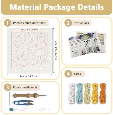 DOODLREAM Fried Egg DIY Punch Needle Embroidery Kit for Adult Beginner, 9.4" Playful Food Punch Stitching Craft Set for Starter with Frame, Fabric Pattern, Threader, Yarn, Punch Needle - Image 2